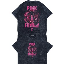 Fuddy Moda Unisex Pink Friday 2 Sırt Baskılı Yıkamalı T-Shirt, Oversize Nicki Minaj Temalı Retro Tişört