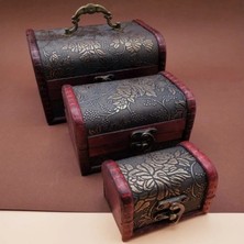 Marsilyan 3'lü Ahşap Deri sandık Kutusu