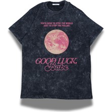 Fuddy Moda Unisex Good Luck Babe Yazılı Yıkamalı T-Shirt, Oversize Chappell Roan Temalı Retro Tişört