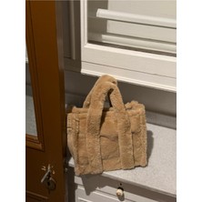 Luciaonline Soft Luxe Peluş-Açık Kahve Renk Tote Çanta