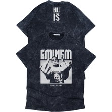 Fuddy Moda Unisex Eminem Ense Baskılı Yıkamalı T-Shirt, Oversize Rapper Temalı Vintage Tişört