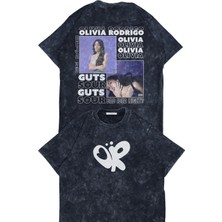 Fuddy Moda Unisex Guts Sour Sırt Baskılı Yıkamalı T-Shirt, Oversize Olivia Rodrigo Temalı Retro Tişört