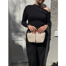 Luciaonline Beyaz Hasır Görünümlü El ve Omuz Çantası