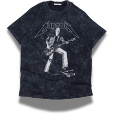 Fuddy Moda Unisex Clifford Lee Burton Baskılı Yıkamalı T-Shirt, Oversize Metallica Temalı Retro Tişört