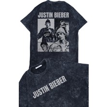 Fuddy Moda Unisex Justin Bieber Sırt Baskılı Yıkamalı T-Shirt, Oversize Müzik Temalı Retro Tişört