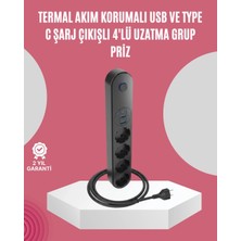 MegaSepet Bfs LED Anahtarlı Akım Korumalı Çoklu Priz 4 Priz 3 USB Girişli