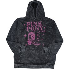 Fuddy Moda Unisex Pink Pony Club Baskılı Kapüşonlu Yıkamalı Sweatshirt, Oversize Chappell Roan Temalı Hoodie