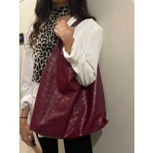 Luciaonline Kadın Günlük Çanta – Bordo Deri Örgü Görünümlü Büyük Omuz Çantası