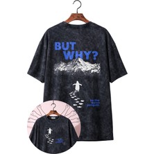 Fuddy Moda Unisex But Why Yalnız Penguen Sırt Baskılı Yıkamalı T-Shirt, Oversize Nihilist Penguen Tişört