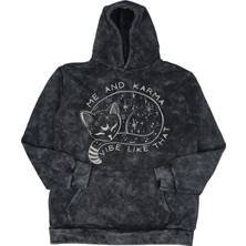 Fuddy Moda Unisex Me And Karma Cat Baskılı Kapüşonlu Yıkamalı Sweatshirt, Oversize Taylor Swift Retro Hoodie