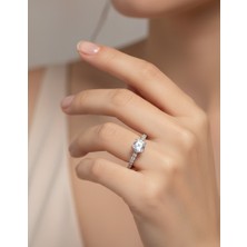 Keskin Gümüş 925 Ayar Gümüş Zirkon Tek Taş Tasarım Evlilik Yüzüğü Kadın Yüzük Yıldönümü Hediye