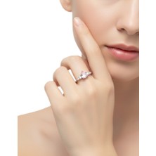 Keskin Gümüş Gümüş Özelpembe Tek Taş Çiçek Tasarım Kadın Yüzük Öğretmenler Günü Hediye  No 16