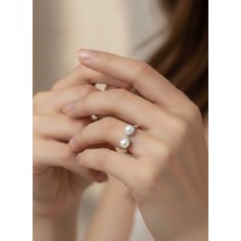 Keskin Gümüş Gümüş Beyaz Inci Damla Ikili Top Sarılan Tasarım Free Kadın Yüzük Doğum Günü Hediye