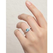 Keskin Gümüş 925 Ayar Gümüş Mavi Aqua Marin  Tek Taş Tasarım Evlilik Yüzüğü Kadın Yüzük Yıldönümü Hediye