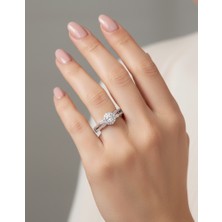 Keskin Gümüş Gümüş Özel Oval Tek Taş Yarım Turlu Tasarım Kadın Yüzük Öğretmenler Günü Hediye