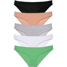 Moda Şahsenem 5 Adet Süper Eko Set Likralı Kadın Slip Külot Siyah Ten Gri Beyaz Yeşil