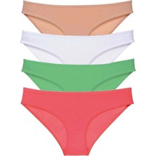 Moda Şahsenem 4 Adet Süper Eko Set Likralı Kadın Slip Külot Ten Pudra Yeşil Fuşya