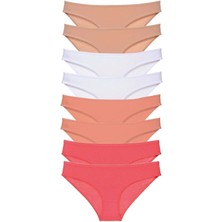 Moda Şahsenem 8 Adet Süper Eko Set Likralı Kadın Slip Külot Ten Beyaz Pudra Fuşya