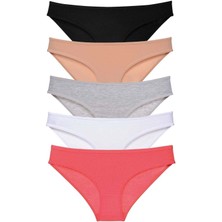 Moda Şahsenem 5 Adet Süper Eko Set Likralı Kadın Slip Külot Siyah Ten Gri Beyaz Fuşya