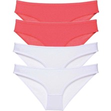 Moda Şahsenem 4 Adet Eko Set Likralı Kadın Slip Külot Fuşya Beyaz