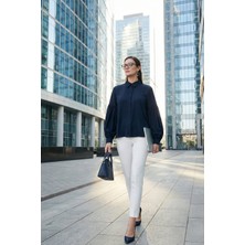 Lela Regular Fit Dikiş Detaylı Düz Yaka Balon Kol Gömlek Bayan Gömlek 611GO00003