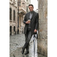 Buratti Slim Fit Tek Yırtmaçlı Düğmeli Mono Yaka Kaşe Kaban Erkek Kaban 5840098
