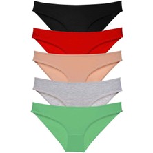 Moda Şahsenem 5 Adet Süper Eko Set Likralı Kadın Slip Külot Siyah Kırmızı Ten Gri Yeşil