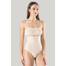 Moda Şahsenem Kadın Ten Dikişsiz Eksta Yüksek Bel Silikon Mideli String 1 Beden Inceltici Külot Korse