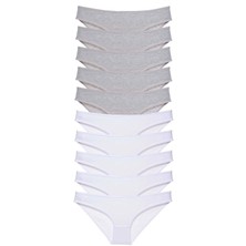 Moda Şahsenem 10 Adet Süper Eko Set Likralı Kadın Slip Külot Gri Beyaz