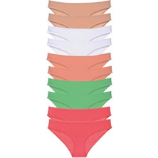 Moda Şahsenem 10 Adet Süper Eko Set Likralı Kadın Slip Külot Ten Beyaz Pudra Yeşil Fuşya