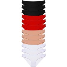 Moda Şahsenem 12 Adet Süper Eko Set Likralı Kadın Slip Külot Siyah Kırmızı Ten Beyaz