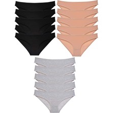Moda Şahsenem 15 Adet Süper Eko Set Likralı Kadın Slip Külot Siyah Ten Gri