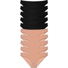 Moda Şahsenem 10 Adet Süper Eko Set Likralı Kadın Slip Külot Siyah Ten