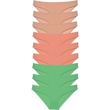 Moda Şahsenem 9 Adet Süper Eko Set Likralı Kadın Slip Külot Ten Pudra Yeşil