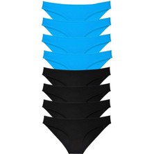 Moda Şahsenem 8 Adet Süper Eko Set Likralı Kadın Slip Külot Siyah ve Mavi