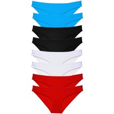 Moda Şahsenem 8 Adet Süper Eko Set Likralı Kadın Slip Külot Siyah Kırmızı Beyaz Mavi