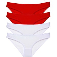 Moda Şahsenem 4 Adet Süper Eko Set Likralı Kadın Slip Külot Kırmızı Beyaz