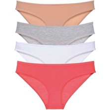 Moda Şahsenem 4 Adet Süper Eko Set Likralı Kadın Slip Külot Ten Gri Beyaz Fuşya