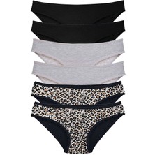 Moda Şahsenem 6 Adet Likralı Kadın Slip Külot Leopar Siyah Gri
