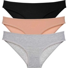 Moda Şahsenem 3 Adet Süper Eko Set Likralı Kadın Slip Külot Siyah Ten Gri