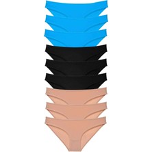 Moda Şahsenem 9 Adet Süper Eko Set Likralı Kadın Slip Külot Siyah Ten Mavi