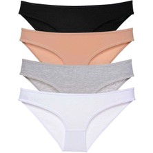 Moda Şahsenem 4 Adet Süper Eko Set Likralı Kadın Slip Külot Siyah Ten Gri Beyaz