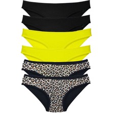 Moda Şahsenem 6 Adet Likralı Kadın Slip Külot Leopar Siyah Sarı
