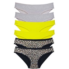 Moda Şahsenem 6 Adet Likralı Kadın Slip Külot Leopar Gri Sarı