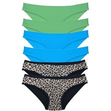 Moda Şahsenem 6 Adet Likralı Kadın Slip Külot Leopar Yeşil Mavi