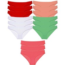 Moda Şahsenem 15 Adet Süper Eko Set Likralı Kadın Slip Külot Kırmızı Beyaz Pudra Yeşil Fuşya