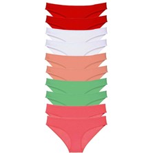 Moda Şahsenem 10 Adet Süper Eko Set Likralı Kadın Slip Külot Kırmızı Beyaz Pudra Yeşil Fuşya