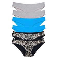 Moda Şahsenem 6 Adet Likralı Kadın Slip Külot Leopar Gri Mavi
