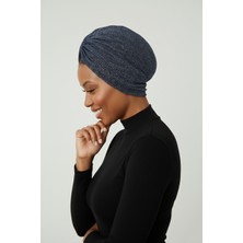 ELYSIANfidan Kırçıllı Desenli Drapeli Lacivert Çift Taraflı Hazır Türban Tesettür Bone