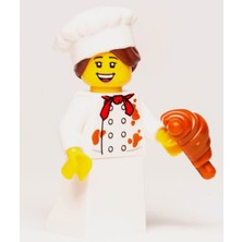 Orjinal LEGO Minifigür French Female Pastry Baker Chef With Croissant
